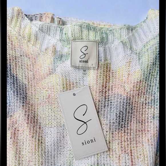 NWT Sioni Sunflower Fall Sweater 3/4 Sleeve Cream Medium Sparkly Rayon Blend - Picture 6 of 6